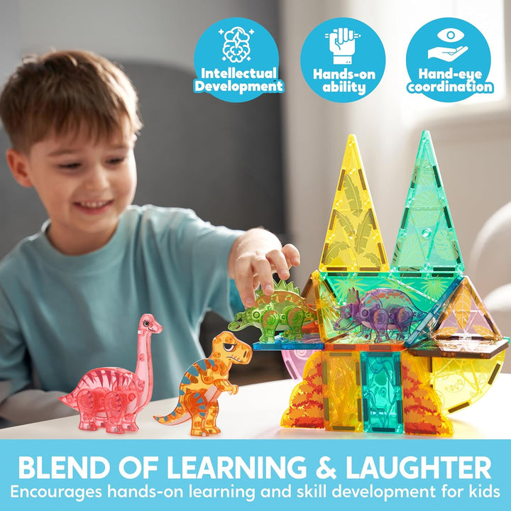 SYNCFUN Magnetische Bausteine,50 Teile Dinosaurier Magnetische Blöcke Bauspielzeug,STEM Magnet Spiel