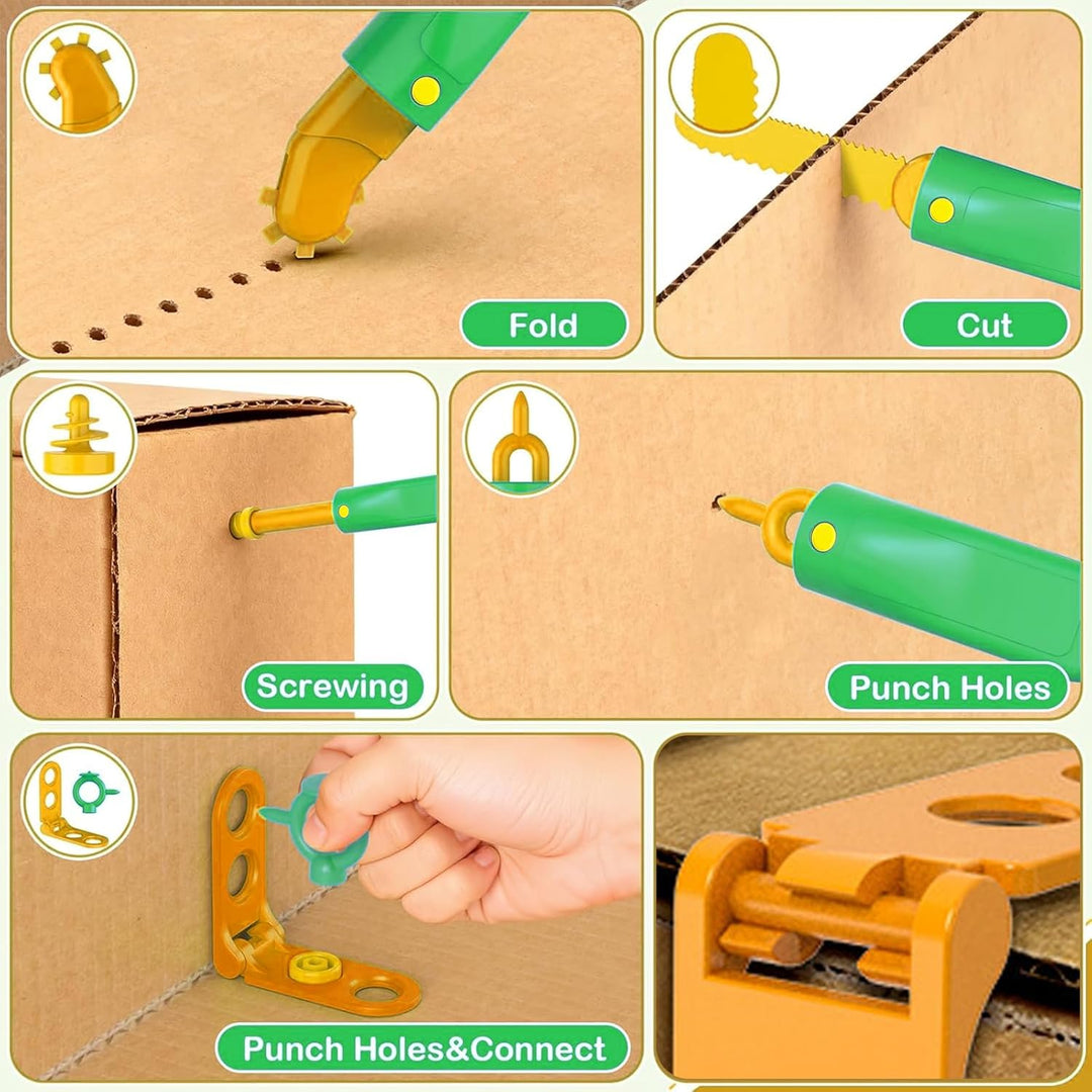Karton-Baukasten für Kinder, Sicherer Kartonschneider & Werkzeug-Set, Kreatives STEM Lernspiel, Für
