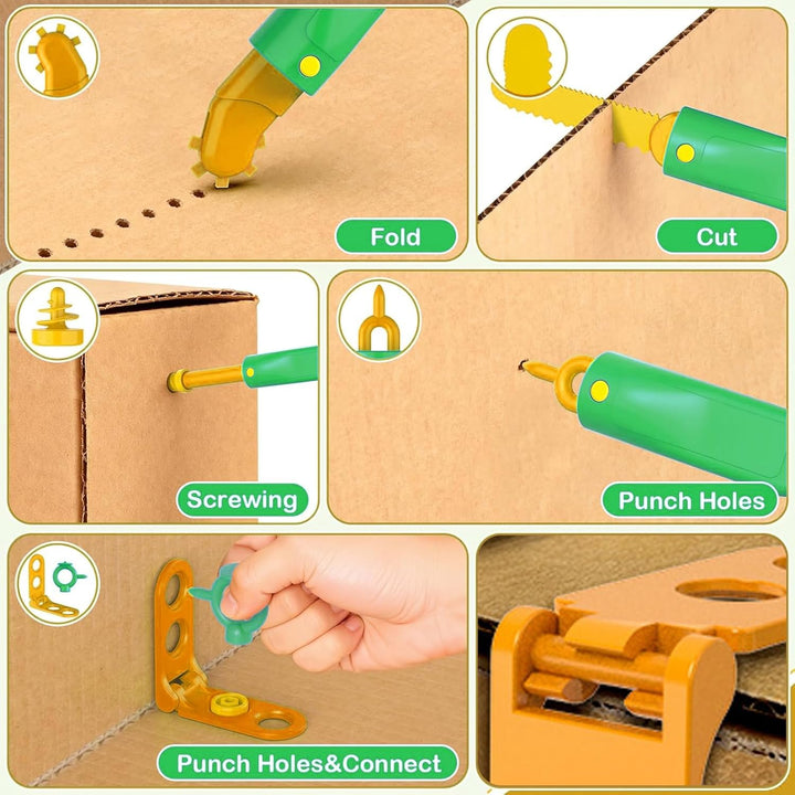 Karton-Baukasten für Kinder, Sicherer Kartonschneider & Werkzeug-Set, Kreatives STEM Lernspiel, Für
