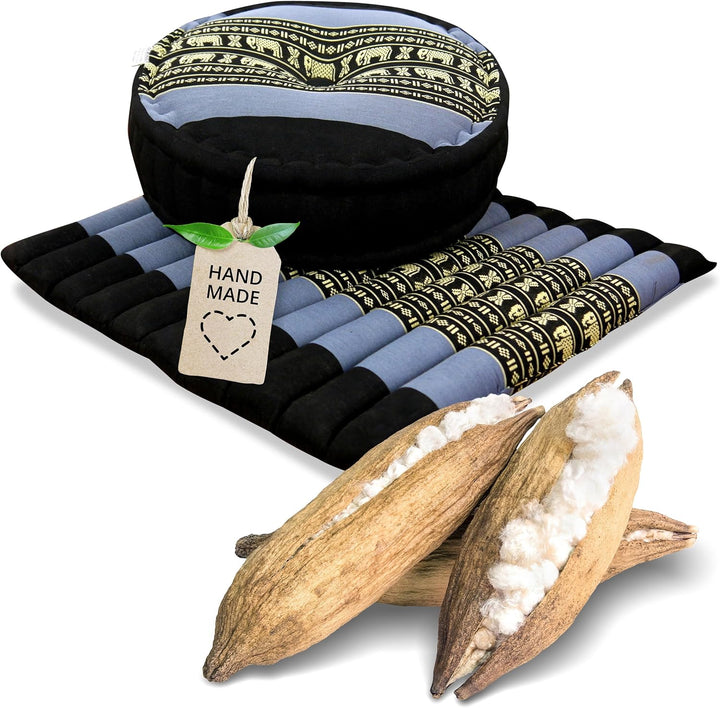 livasia Meditationsset L - Ø 38x15cm / Matte 50x50x4,5cm - Yogaset mit Kissen und Matte, Pouf, Yogam