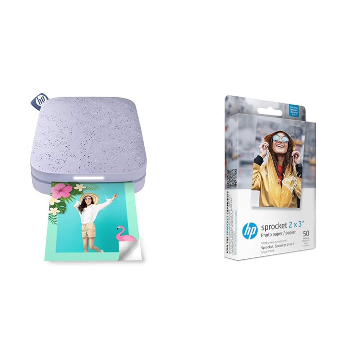 HP Sprocket Portable 2x3" Instant Fotodrucker (lila) Papierpaket Packung mit 50 Lila, Packung mit 50