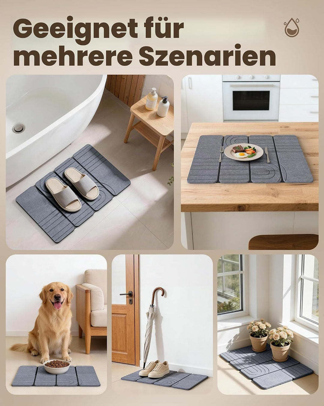 iHomara Faltbare Diatomee Erde Badematte, Schnelltrockner Stein Badezimmer Matte, 60cm x39cm x0.9cm