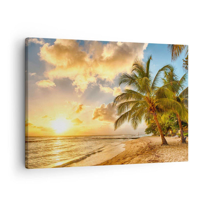 Bilder auf Leinwand Strand Meer Palme Leinwandbild mit Rahmen 70x50cm Wandbilder Dekoration Wohnzimm