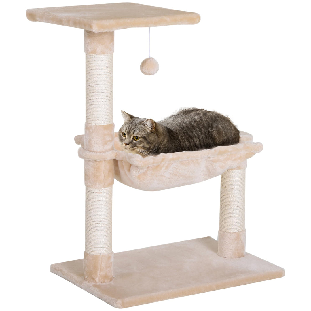 PawHut Kratzbaum 70 cm Kleiner Katzenturm, für kleine Katzen, Beige | Mit Plüschball, Sisalsäule, Gr