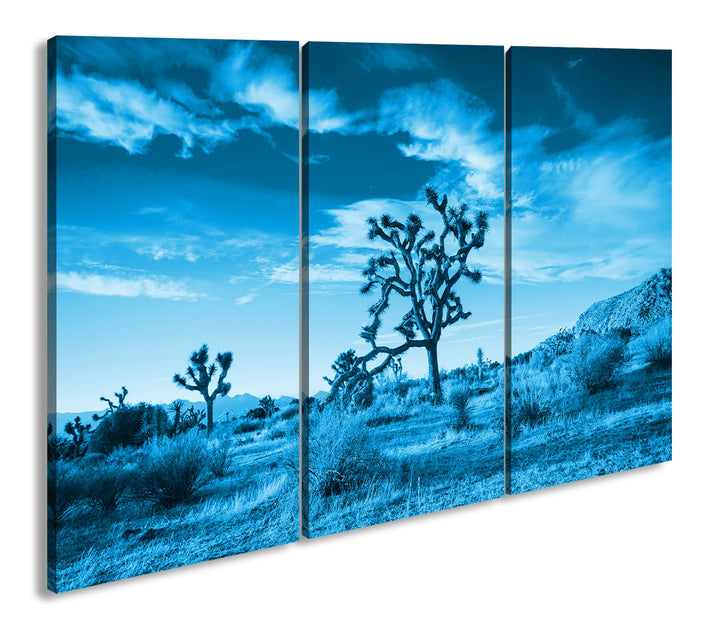 deyoli beeindrucken Wüstenlandschaft Format 120x80 3Teilig Effekt: Monocrome Blau als Leinwandbild,