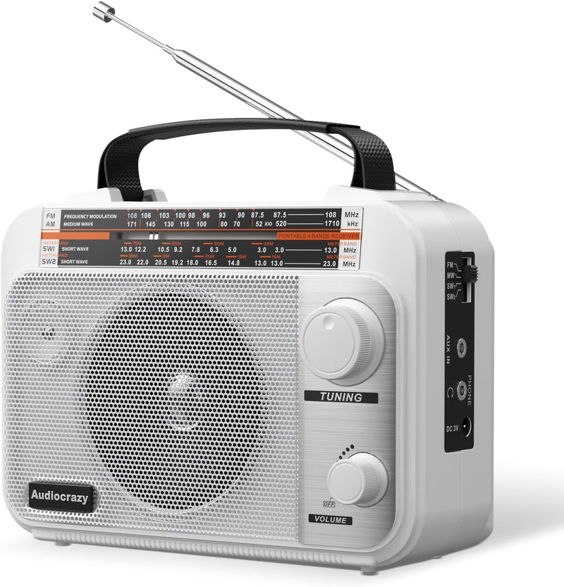 Audiocrazy UKW FM/AM/SW1-2 Radio Tragbares Radio Weltempfänger Radio mit 1800mAh Rechargeable Batter