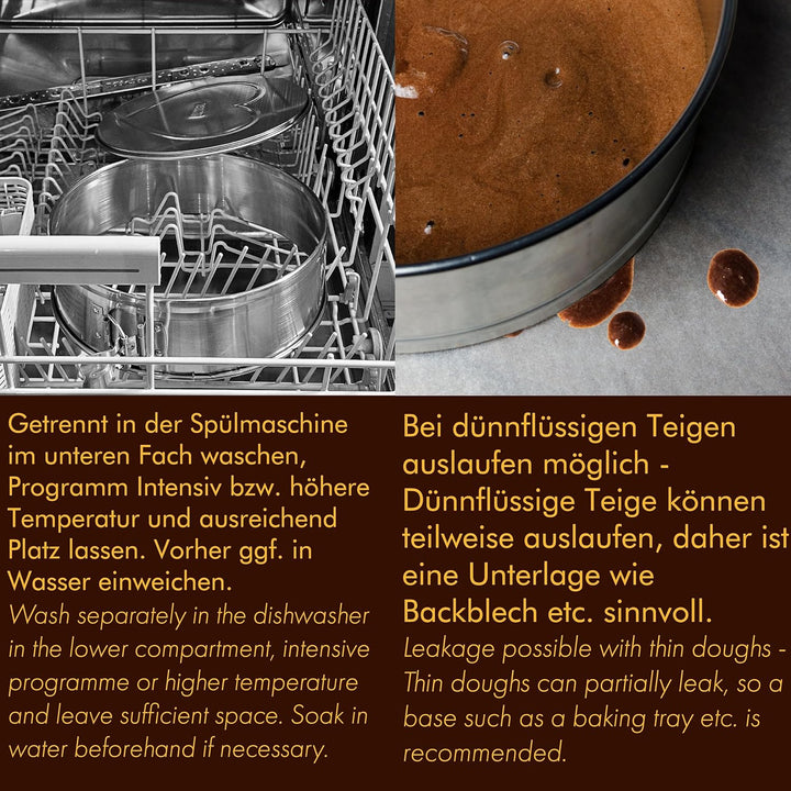 Backform Edelstahl Kuchenform Springform, unbeschichtet PFAS-frei aus 18/8-Edelstahl Spülmaschinenfe