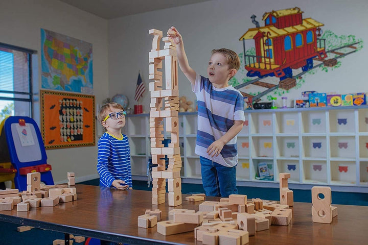Brandneues SumBlox Original Basic Set - 76 grosse Holzbausteine aus massiver Buche mit 80 Aktivitäts