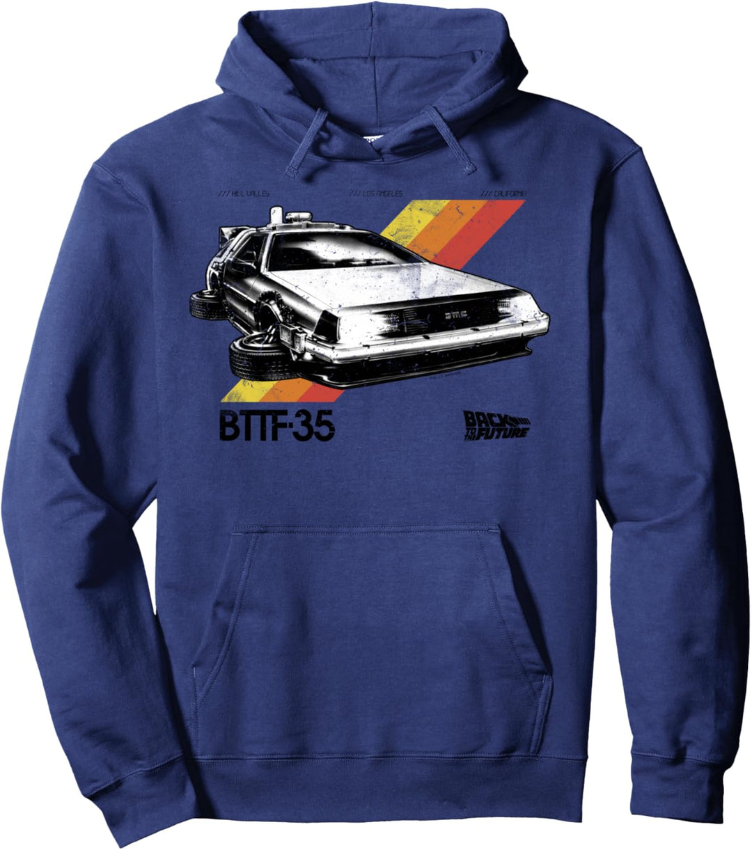 Back To The Future 35th Retro Stripe DeLorean Pullover Hoodie
