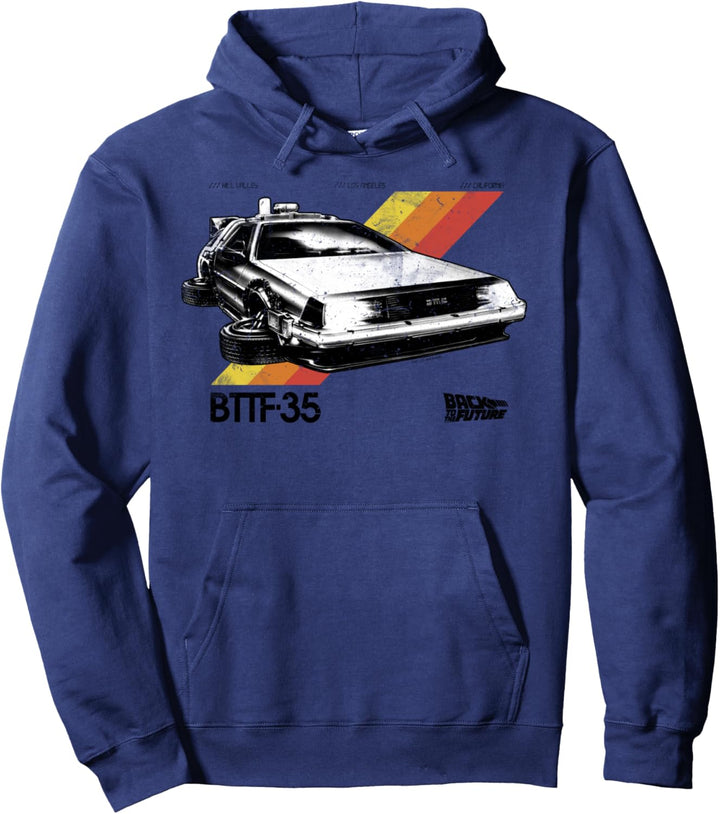 Back To The Future 35th Retro Stripe DeLorean Pullover Hoodie