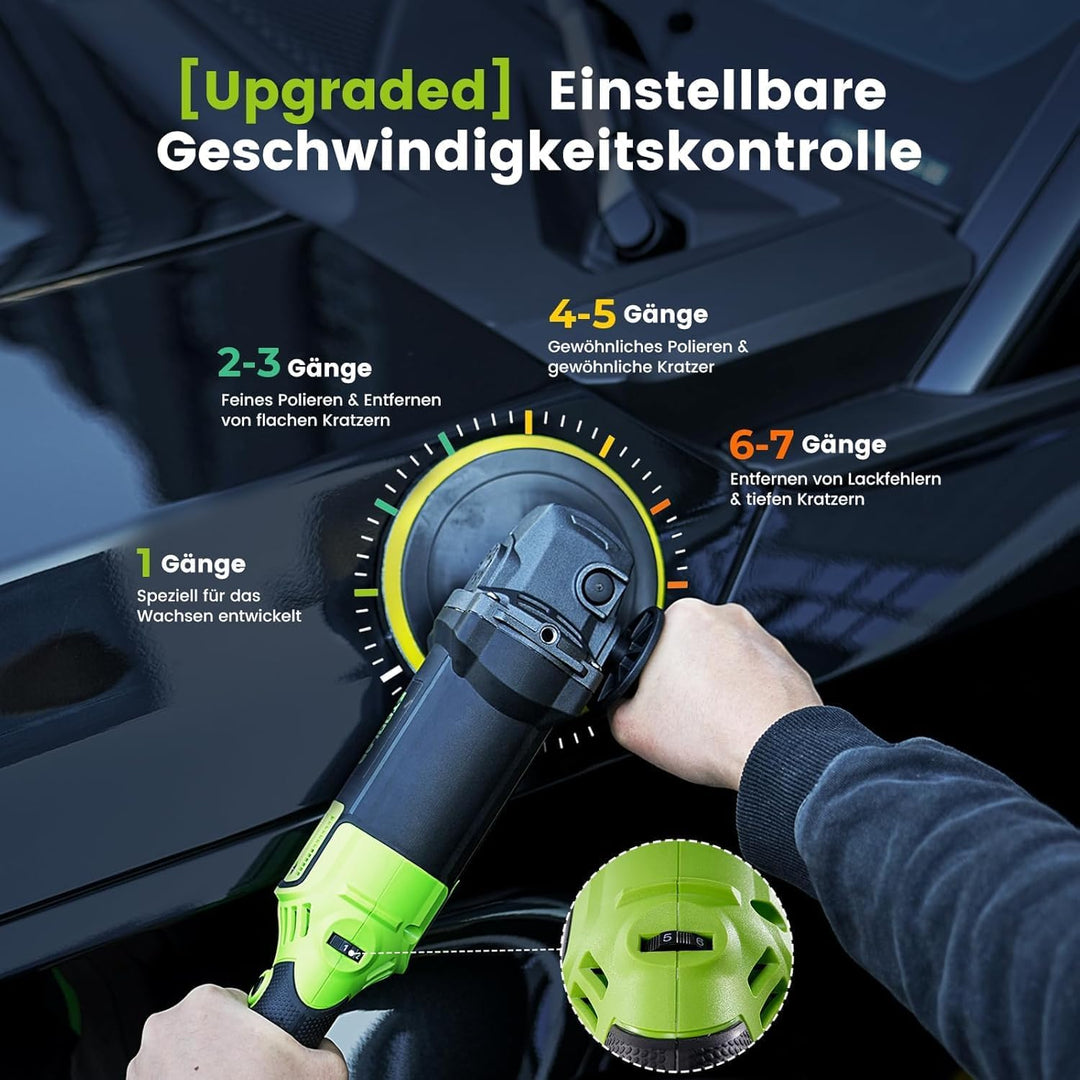 ETOOLAB Upgrade Auto Poliermaschine [2025 Verbessert] 1300W, 7 Variable Geschwindigkeit, 22 tlg, Pol