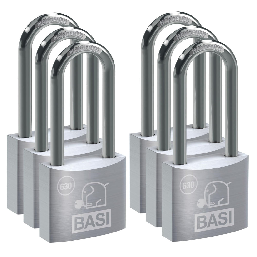 BASI | 6er Set Vorhangschloss | 40 mm | verschiedenschliessend | extra hoher Bügel | massives Alumin