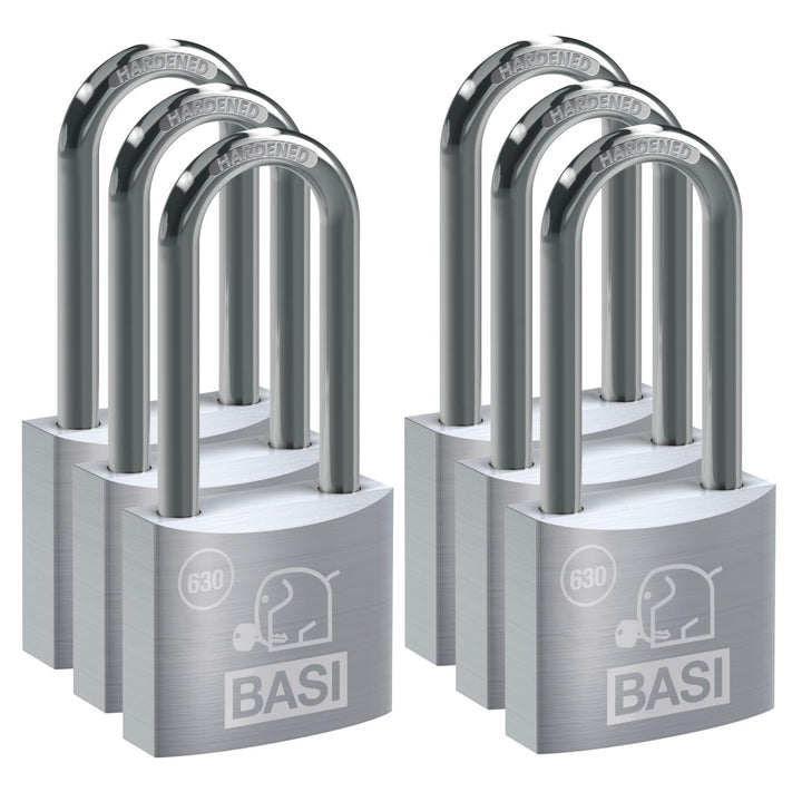 BASI | 6er Set Vorhangschloss | 40 mm | verschiedenschliessend | extra hoher Bügel | massives Alumin