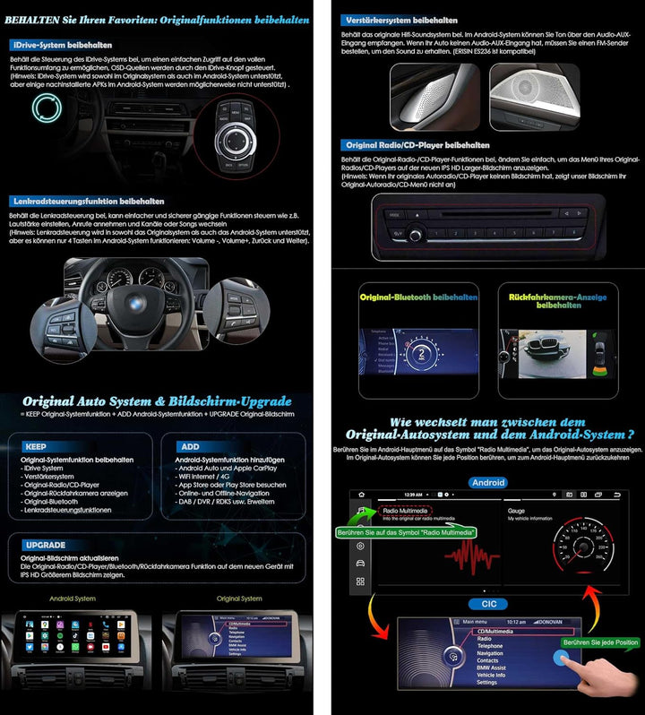 12,3 Zoll 8-Kern 8GB+128GB Android 14 Autoradio für BMW X3 F25 X4 F26 CIC 2011-2013 mit Bluetooth 5.