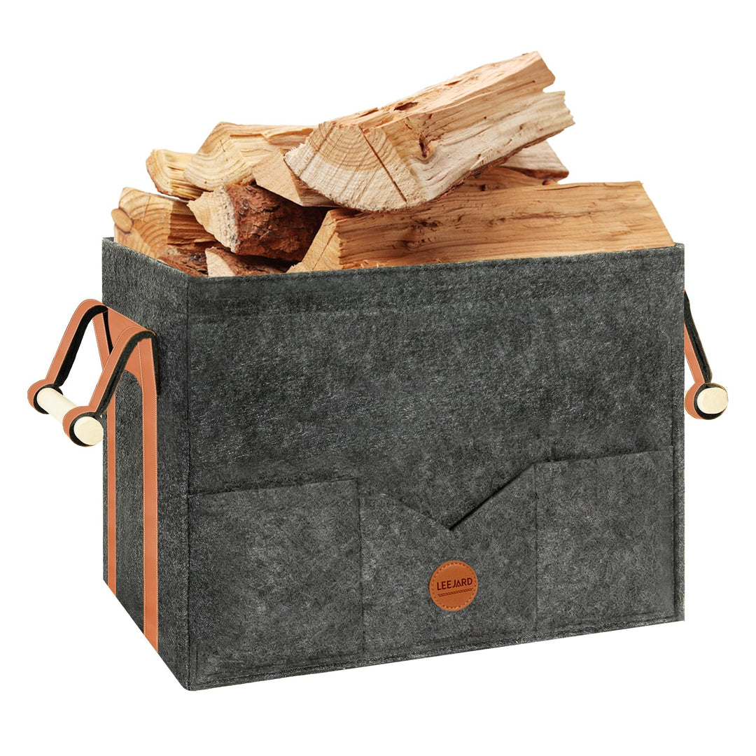 Holzkörbe für Kaminholz, Gross Holzkorb aus Filz Mit Metallrahmen, Seitentaschen und Griffen, auch a