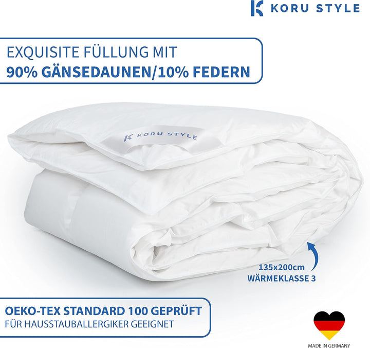 Koru Style Royal Daunen Bettdecke 200x200 cm – 90% Gänsedaunen / 10% Federn – Ganzjahresdecke – Luxu