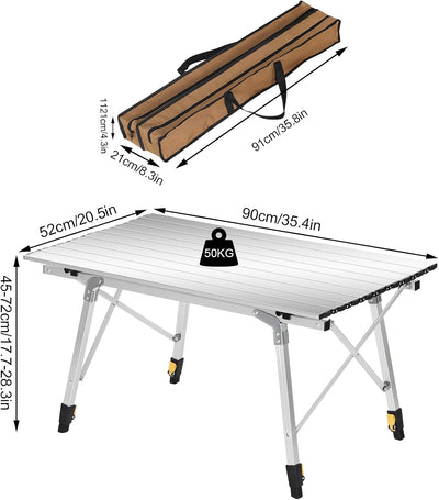 eSituro SCPT0015 Klapptisch Campingtisch tragbar, Gartentisch aus Aluminium, Höhenverstellbarer(45-7