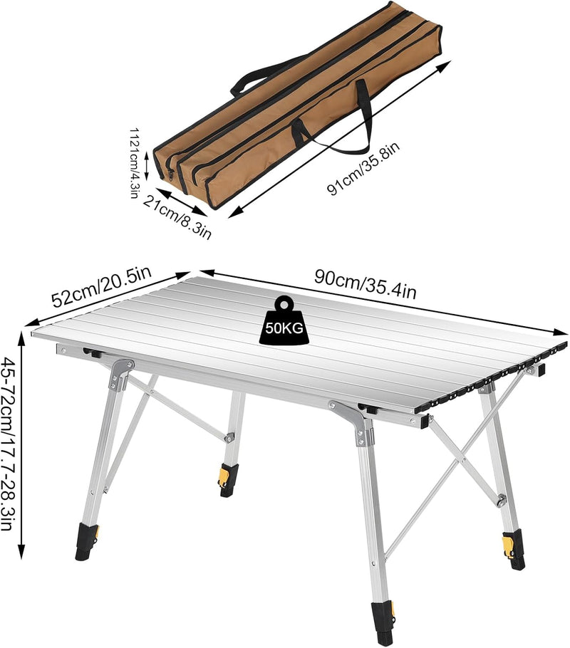 eSituro SCPT0015 Klapptisch Campingtisch tragbar, Gartentisch aus Aluminium, Höhenverstellbarer(45-7