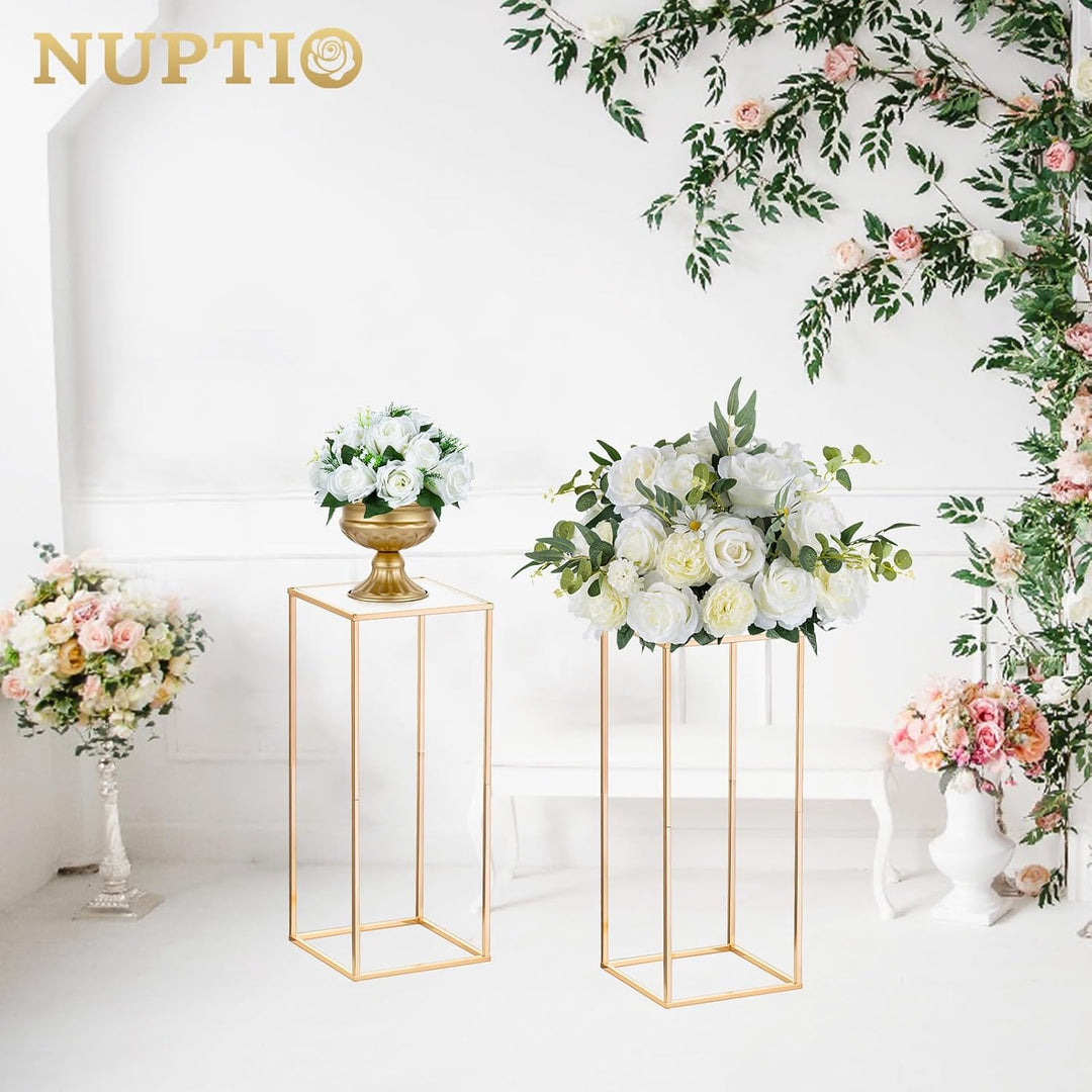 Nuptio 2 Stück Hochzeit Mittelstücke Goldvasen 60cm Hoch Blumenständer Metall Bodenvase Säule Geomet