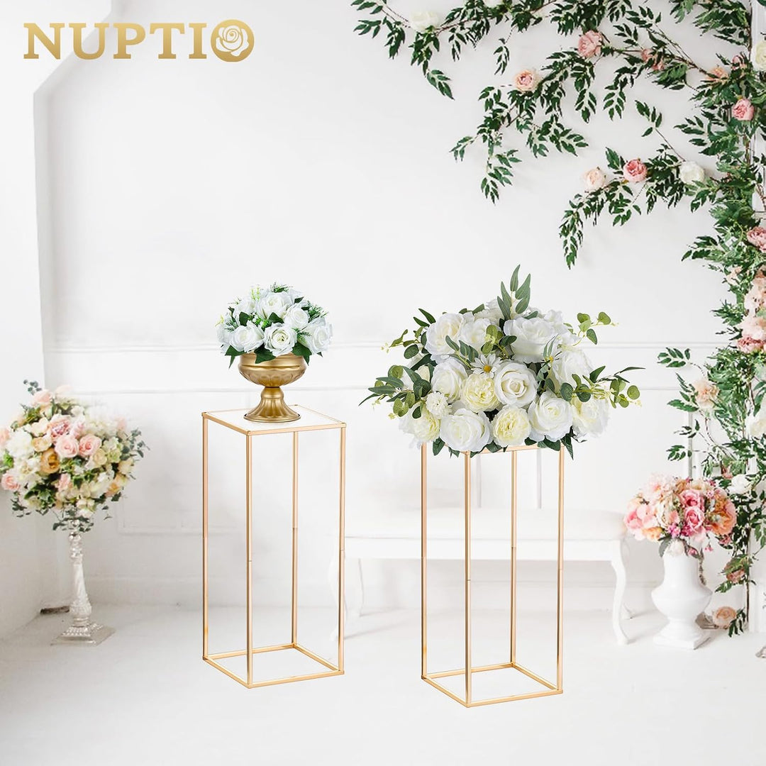 Nuptio 2 Stück Hochzeit Mittelstücke Goldvasen 60cm Hoch Blumenständer Metall Bodenvase Säule Geomet