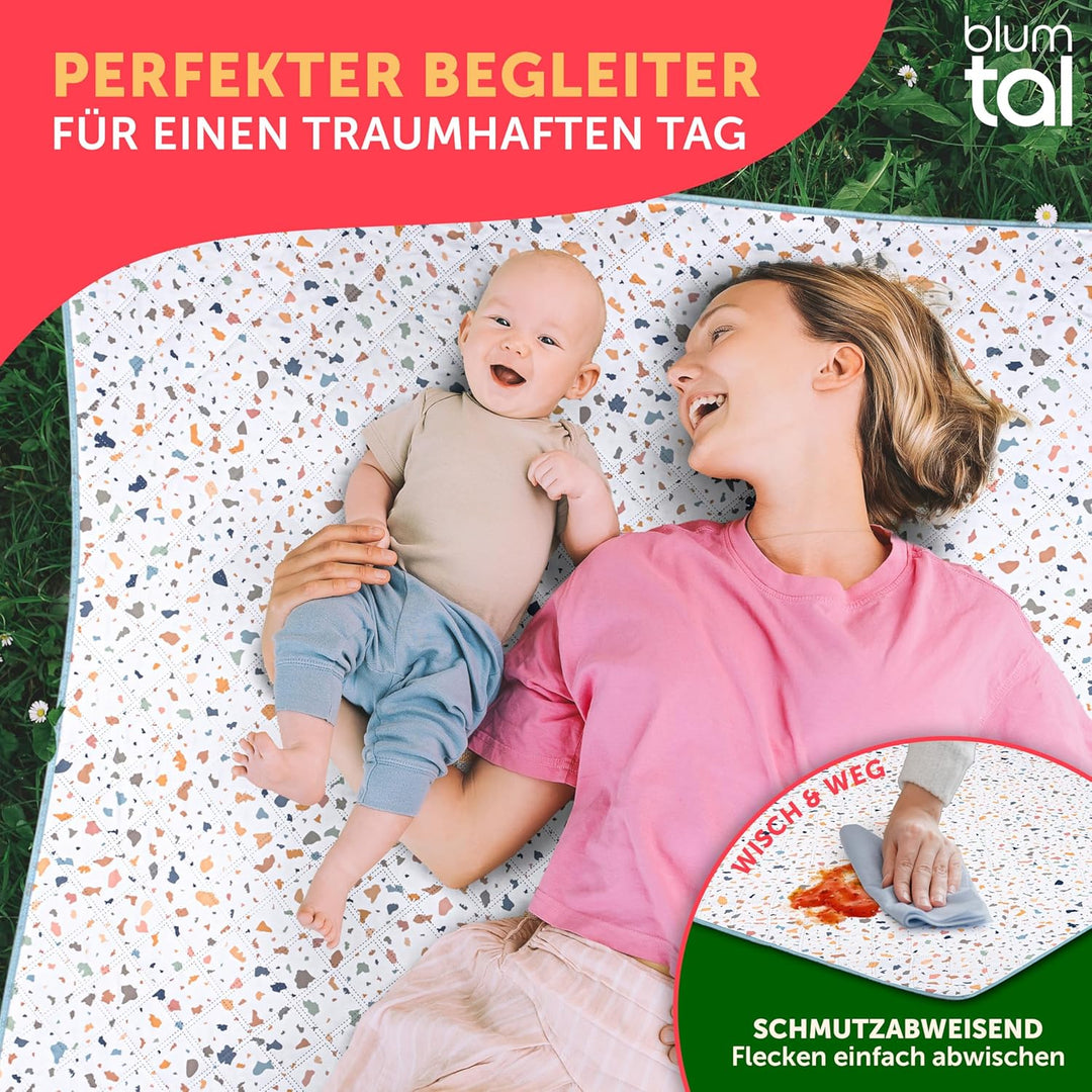 Blumtal Premium Picknickdecke wasserabweisend 200x200 cm Boho & Terrazzo Design - waschbare Strandde