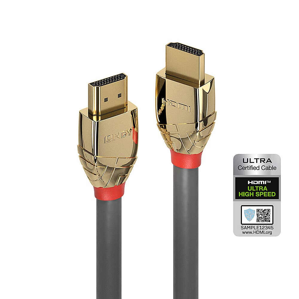 LINDY 37602 - HDMI-Kabel 2.1 Gold Line High Speed 2 Meter mit Ethernet, 10k@120Hz HDMI 2.1 3D 1080p