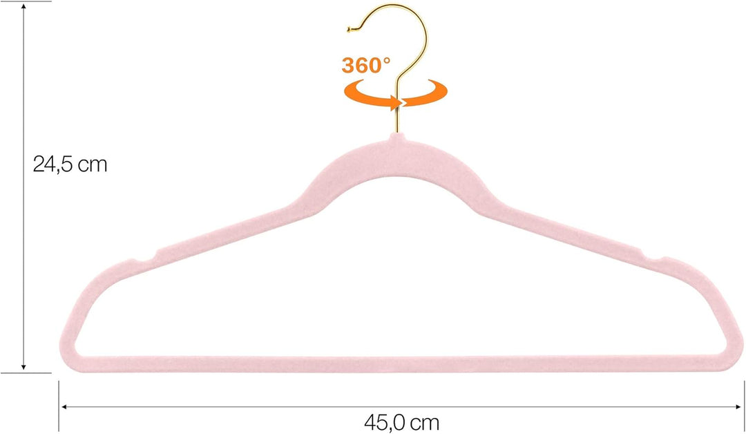 25 Stück hochwertige Samt Kleiderbügel in der Farbe Rosa mit Gold Look Haken/Anti-Rutsch/von Stickan