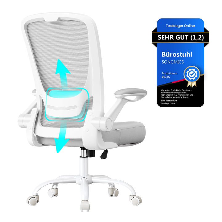 SONGMICS Bürostuhl ergonomisch, Drehstuhl mit Mesh, Lenden- und Kopfstütze, Wippfunktion, 53 cm gros