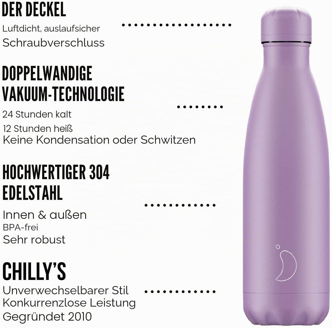 Chilly's Original Trinkflasche - Isolierflasche aus Edelstahl, Wiederverwendbare Thermoflasche für h