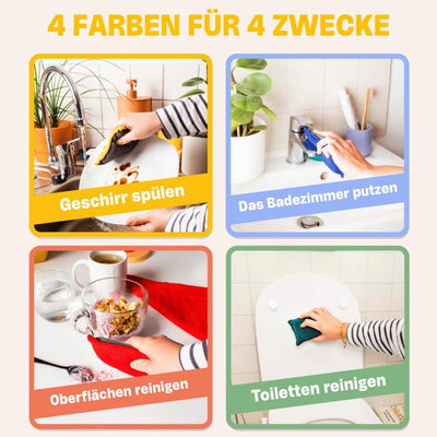 INGA - 4 x Wiederverwendbare, waschbare Schwämme - Hochwirksam, kratzfrei - Doppelseitig - Wechselt
