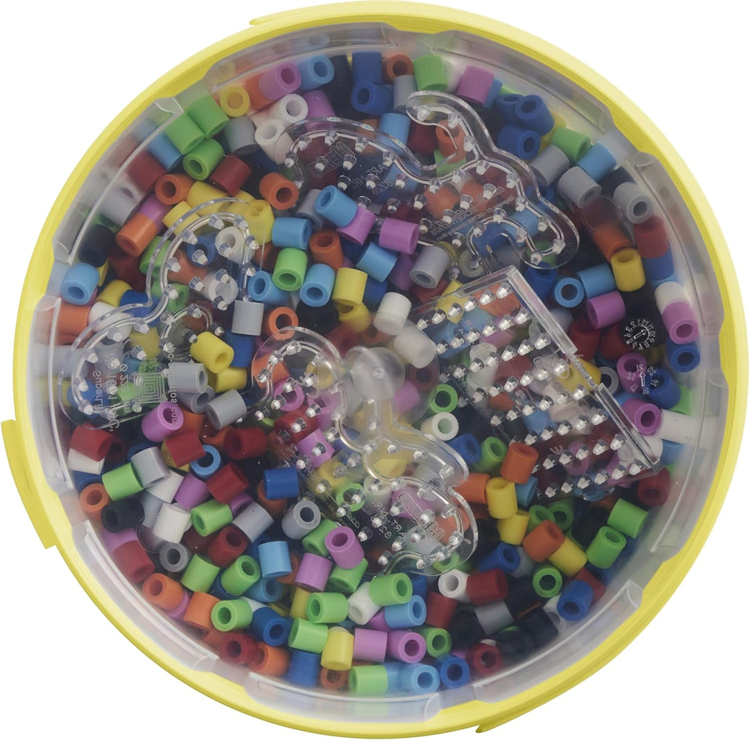 Hama Perlen 8806 Bügelperlen im Eimer mit ca. 3.000 Maxi-Perlen, vier kleinen Stiftplatten, Motivvor