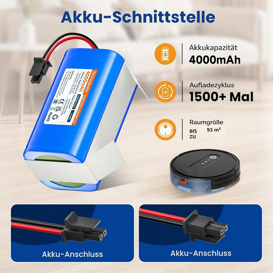 4000mAh 14,4V Akku für Honiture G20 Pro, Eufy Robovac L35 LR30 LR20 Hybrid, CMICR18650F9M-4S1P, für