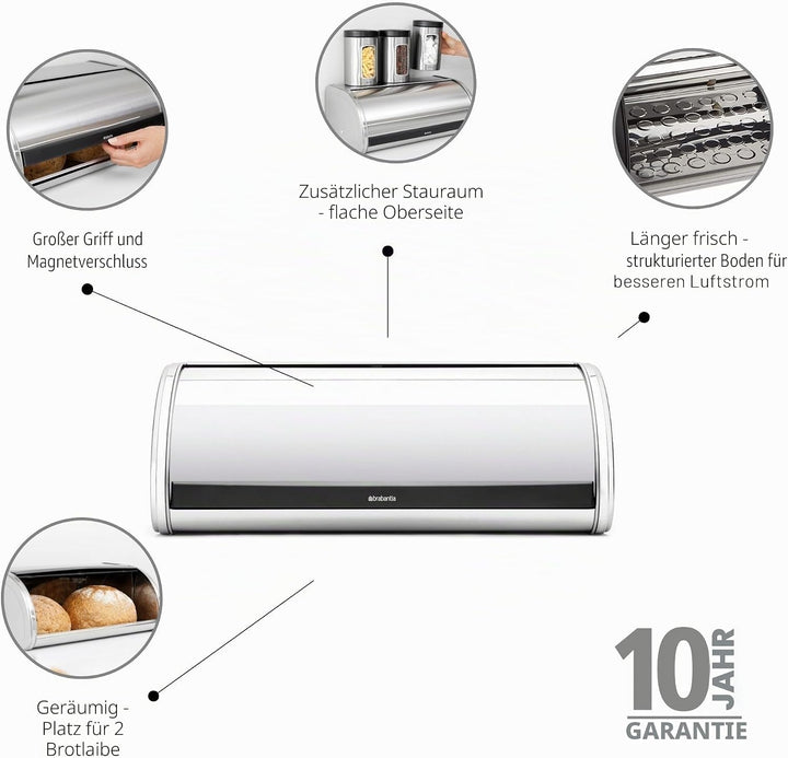 Brabantia Rollbrotkasten/Brilliant Steel (inklusive der Seitenteile)