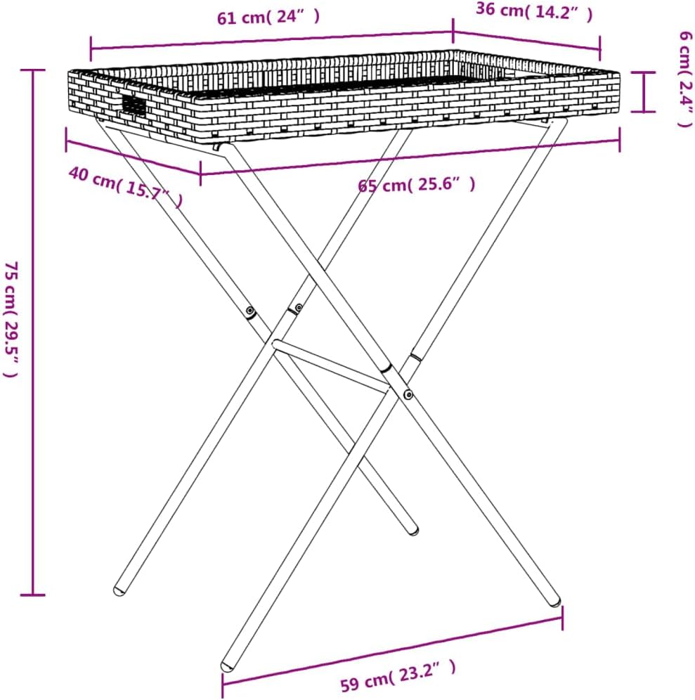 vidaXL Tabletttisch Klappbar Braun 65x40x75 cm Poly Rattan, Braun