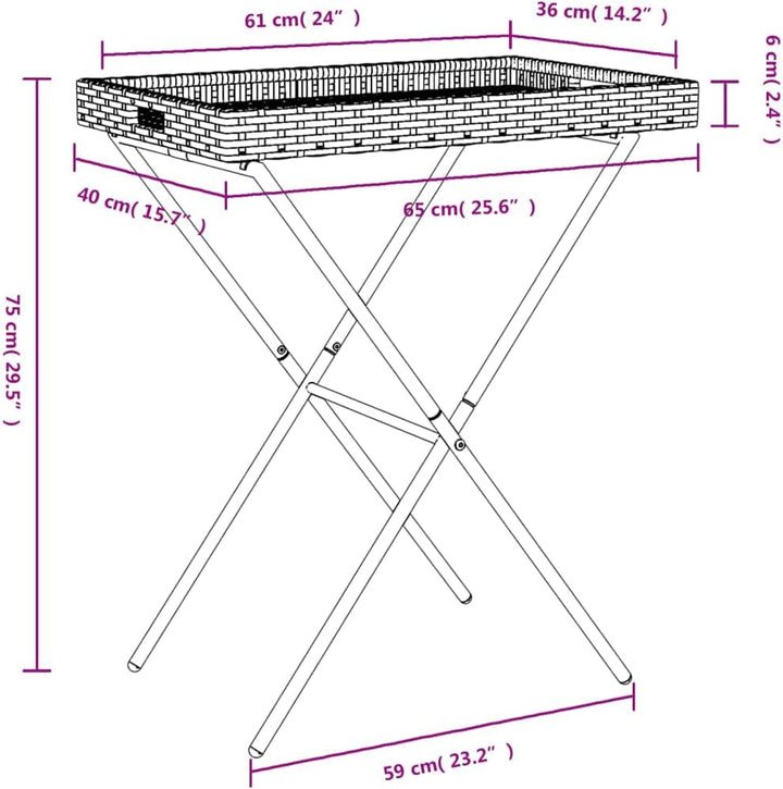 vidaXL Tabletttisch Klappbar Braun 65x40x75 cm Poly Rattan, Braun