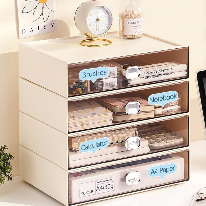 2 PCS Schreibtisch Schubladenbox mit 2 Schubladen, Stapelbarer A4 Papier Büro Organizer Drawer mit E