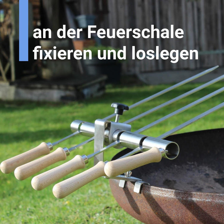 SCHILLING Fischgrilltechnik/Steckerlfisch Halter/Feuerschale/Edelstahlspiesse / 4 Fische