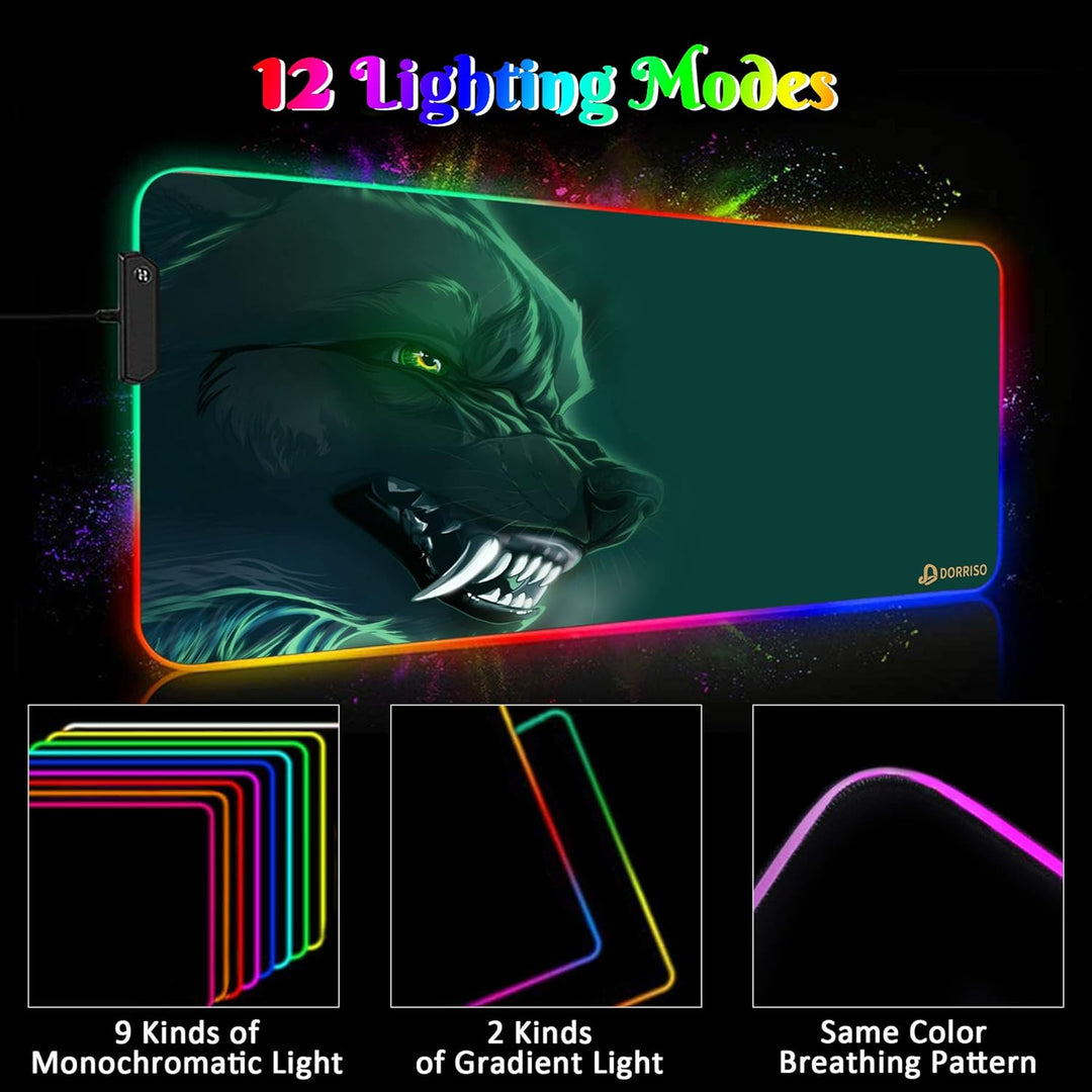 DORRISO RGB Gaming Mauspad 900x400x4 mm XXL Grosse Mousepad Fransenfreie Ränder Wasserdicht Tischunt