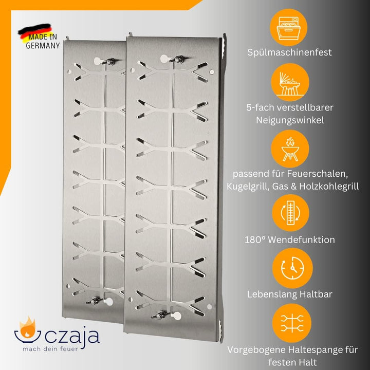 Czaja Feuerschalen® Edelstahl Flammlachsbretter-2er Set-Flammlachsbretter mit Wendefunktion für Feue