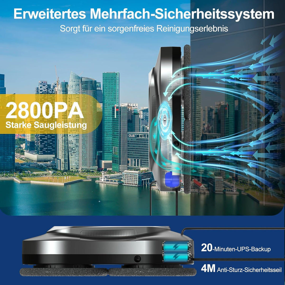 Fensterputzroboter mit KI-Navigation, Sprühfunktion und App-Steuerung | Elektrischer Fensterreiniger
