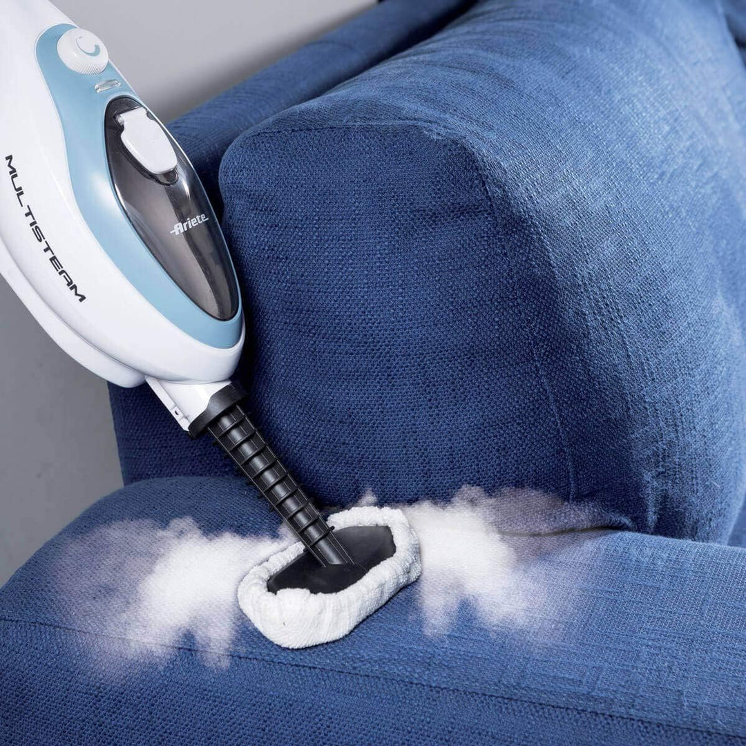 Ariete 4169 Steam Mop 10 in 1, Dampfreiniger, 18 Minuten Arbeitszeit, Klappbarer Stiel, Weiss und Bl