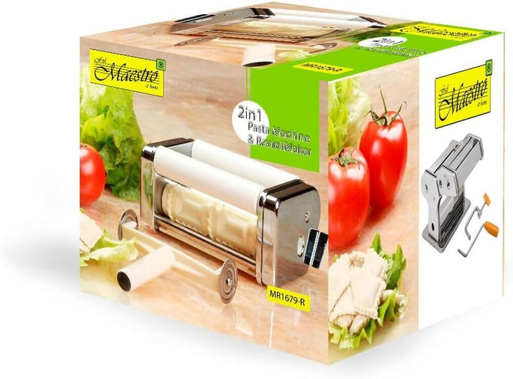 Maestro MR-1679R Nudelmaschine, Manual Fresh Pasta Maker, Nudelschneider, Edelstahl, 8 Dickeneinstel