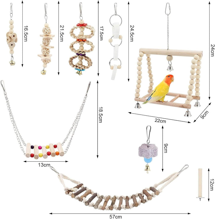 Papageienspielzeug, Spielzeug für Nymphensittiche, Vögel, Kauen, Naturholz, Hängematte, Glocke, Voge