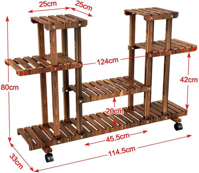 Yaheetech Pflanzentreppe Pflanzenregal Holz mehrstöckig Blumenregal mit Rollen Blumenständer Platzsp