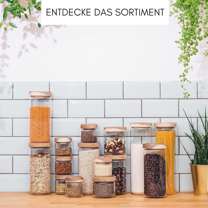 Econovo® Vorratsgläser mit Deckel XL 2000ml (2-teilig) aus Borosilikatglas, Vorratsgläser Set stapel