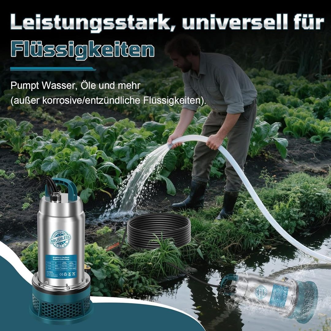Tauchpumpe kompatibel mit Makita 18V Akku (keine Batterie)– 5000L/H Kabellose Wasserpumpe mit 10m Sc