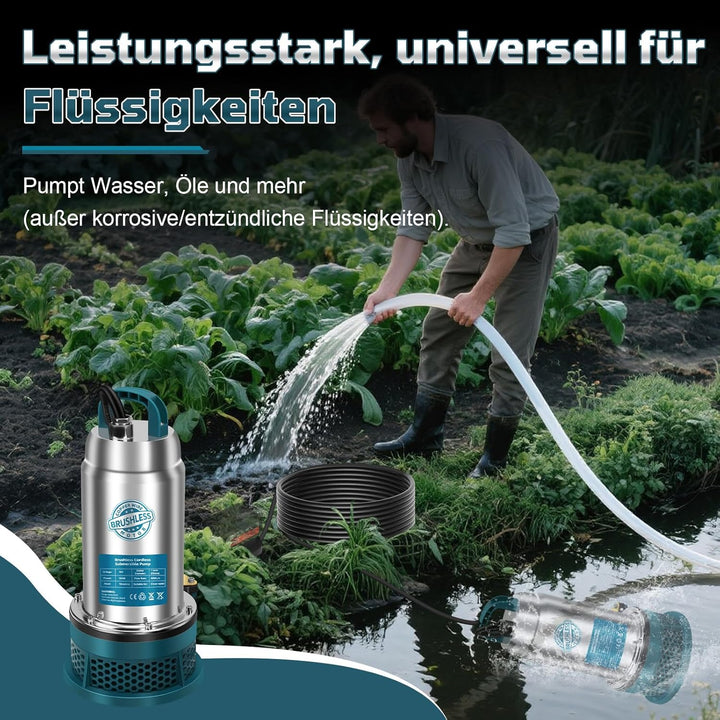 Tauchpumpe kompatibel mit Makita 18V Akku (keine Batterie)– 5000L/H Kabellose Wasserpumpe mit 10m Sc