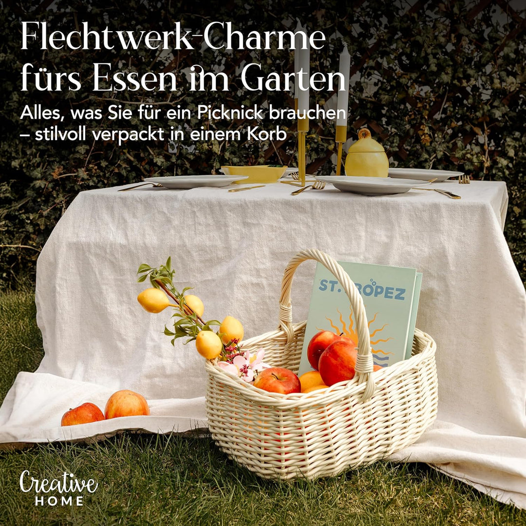 Creative Home Weisser Einkaufskorb Weidenkorb mit Henkel Picknickkorb | 36 x 27 x 32 cm cm (+/- 2 cm