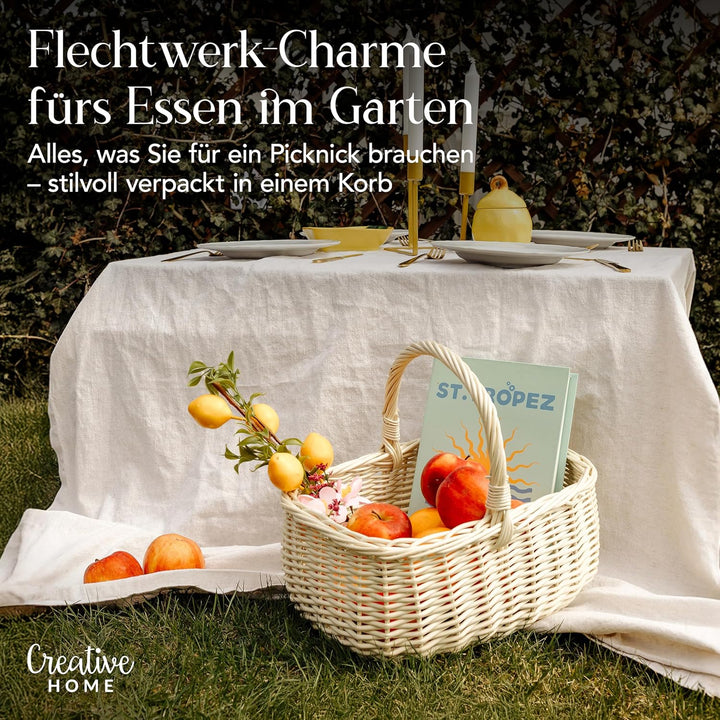 Creative Home Weisser Einkaufskorb Weidenkorb mit Henkel Picknickkorb | 36 x 27 x 32 cm cm (+/- 2 cm