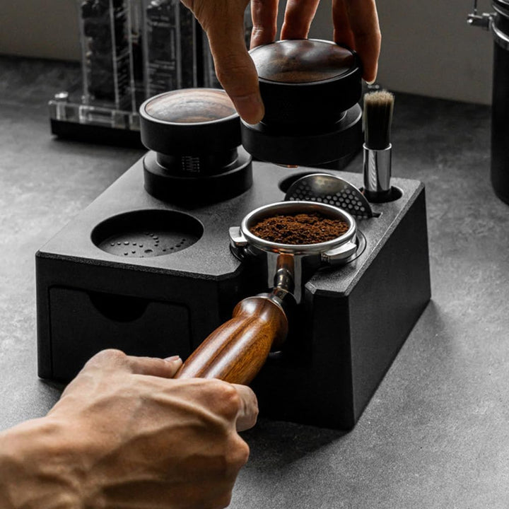 Tamperstation für Barista 51-58mm mit Schublade, Espresso-Station, Kaffee-Tamper-Halter-Basis mit 6